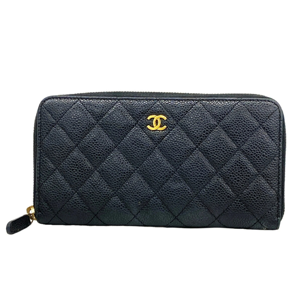 Chanel long wallet, Matelassé caviar leather, black, women's.
